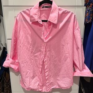 Zara Oversized Pink Button-Down Shirt – XL